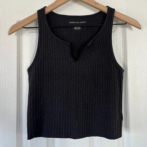 Dark Grey Cropped Ribbed American Eagle Tank Top
